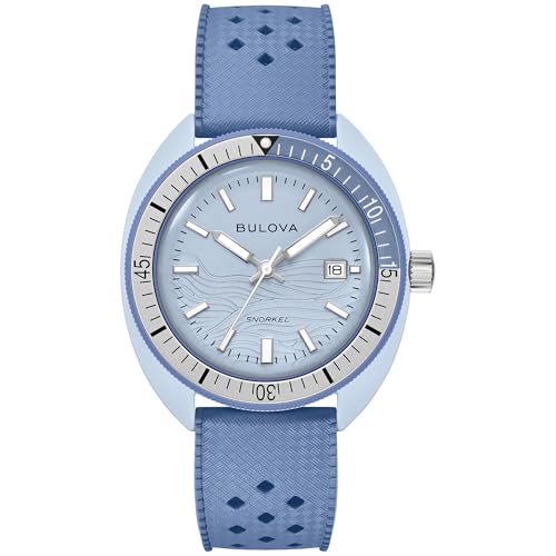 Bulova Men's Oceanographer Snorkel Ceramic Case and White Perforated Rubber Strap Watch, Day Date 100M WR