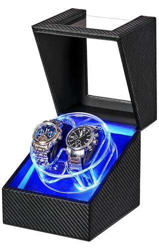 ANWBROAD Watch Winder for Automatic Watches, 4 Modes Double Automatic Watch Winder box with LED Crystal Design, Rotating Watch Case with Super Quiet Motor with Type-C Adapter UJWW007C