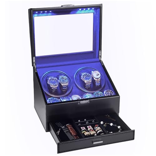 J&T Technology Automatic Watch Winder with 6 Extra Watch Storage Box,Watch Winder for Automatic Watches with Super Quiet Mabuchi Motor (Black 01)