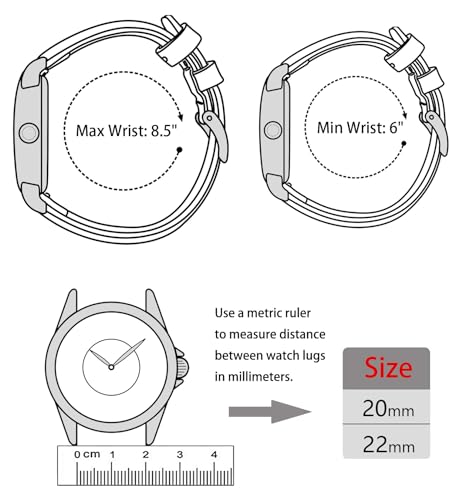 Artthurse Top Grain Leather Watch Band, Quick Release Genuine Leather, 18mm 20mm 22mm Watch Strap for Men and Women (Black White/Silver, 20mm)