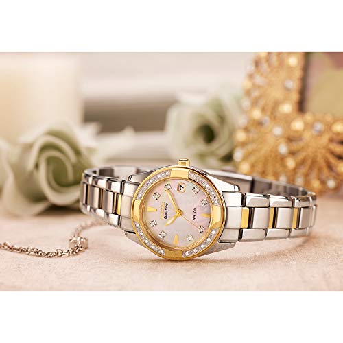 Citizen Women's Eco-Drive Dress Classic Diamond Watch in Two-Tone Stainless Steel, Mother of Pearl Dial (Model: EW1824-57D)