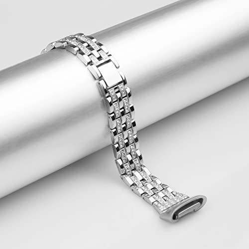 Mtozon Bling Bands Compatible with Fitbit Charge 6/Charge 5, Metal Bracelet Luxurious Rhinestone Replacement Wristband for Women, Silver