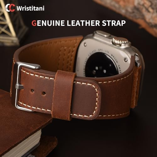 Wristitani Leather Bands Compatible With Apple Watch Band Ultra 3/2/1, 49mm 46mm 45mm 44mm 42mm For Men, Top Genuine Leather Replacement Vintage Strap for iWatch SE3/2/1 Series 11 10 9 8 7 6 5 4 3