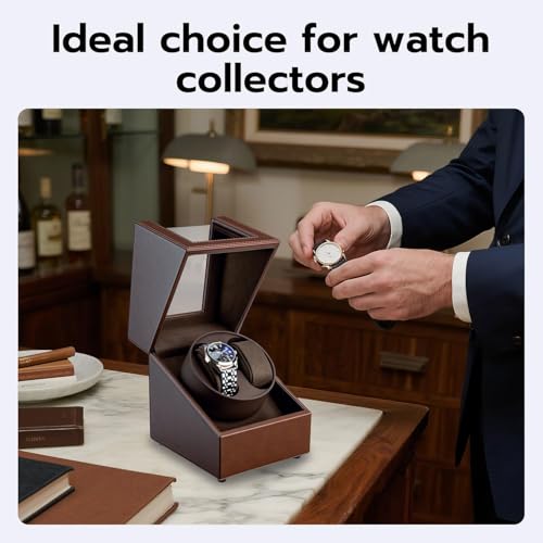 Mcbazel Watch Winder for Automatic Watches, Double Automatic Watch Winder Box with Quiet Japan-made Motor, Automatic Watch Display Storage Rotation Wristwatch Box with 2 Slots (Brown PU Leather)