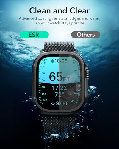 ESR Armorite Screen Protector for Apple Watch Ultra 3 2025 /Ultra 2 /Ultra (49 mm), Military Grade Protection, Tempered Glass Film with Aluminum Alloy Frame, Anti-Scratch, 2 Pack, Black