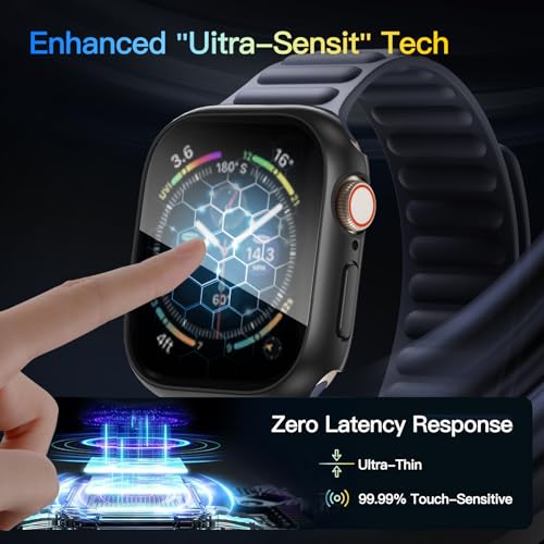 2 Pack Waterproof Privacy Hard PC Case with Tempered Glass Screen Protector for Apple Watch SE 2nd SE 3 Gen Series 6 5 4 44mm, Ultra-Thin Bumper Anti-shock Screen for iWatch Cover Accessories, Black
