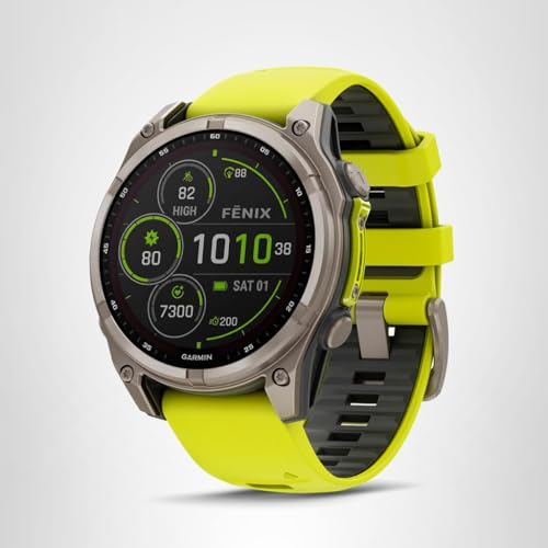Garmin fēnix® 8 – 47 mm, Solar, Sapphire, Premium Multisport GPS Smartwatch, Long-Lasting Battery Life, Dive-Rated, Built-in LED Flashlight, Titanium with Amp Yellow/Graphite Band
