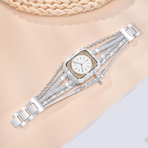 Boho Bracelet & Case Compatible with Apple Watch Band 40mm 44mm 45mm 46mm 41mm 38mm 42mm(S11 S10) Women, Dressy beaded Handmade Leather Strap for iWatch Series11 10 9 8 7 6 5 4 3 2 1 SE