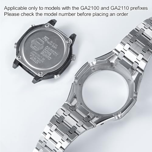 GA2100 Stainless Steel Watch Band Case Mod Kit, Smooth Bezel without Nails Metal Strap Accessories Compatible with Casio Mens G-Shock GA2100/GA-2110 Watches (Silver)