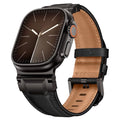 LOIRNBR Leather Bands Compatible with Apple Watch Ultra 3/2/1 Band 49mm 46mm 45mm 44mm 42mm Men, Genuine Leather Metal Connector Strap for iWatch Ultra Series 11/10/9/8/7/SE/6/5/4/3/2/1, Black/Black