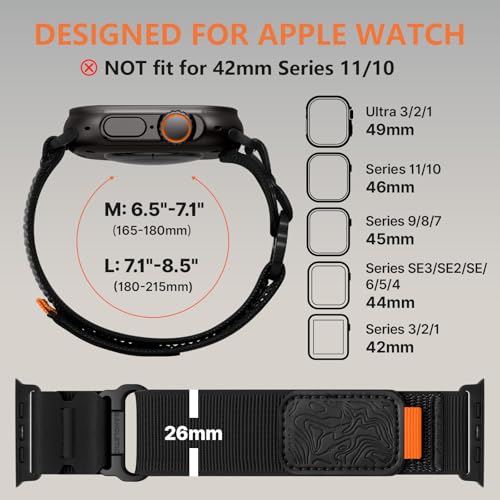 Bandletic Compatible with Apple Watch Ultra 3 Band Men Women, Wide Tactical Stretchy Nylon Soft Sport Loop for iWatch 49mm(Ultra 3/2/1),46mm(11/10),45mm(9/8/7),44mm(SE3/SE2/SE/6/5/4),42mm(3/2/1)