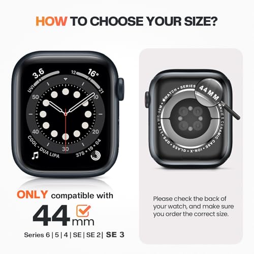 Goton Waterproof Case Compatible for Apple Watch Screen Protector Series 6/5/4, SE 3/2/1 44mm, Hard Bumper with Tempered Glass for iWatch Cover 44 mm