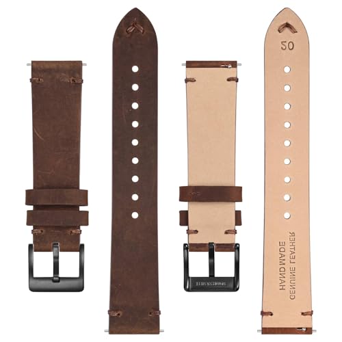 BISONSTRAP Distressed Leather Watch Strap, Watch Replacement Bands for Men, Quick Release Spring Bars, 22mm, Coffee Brown (Black Buckle)