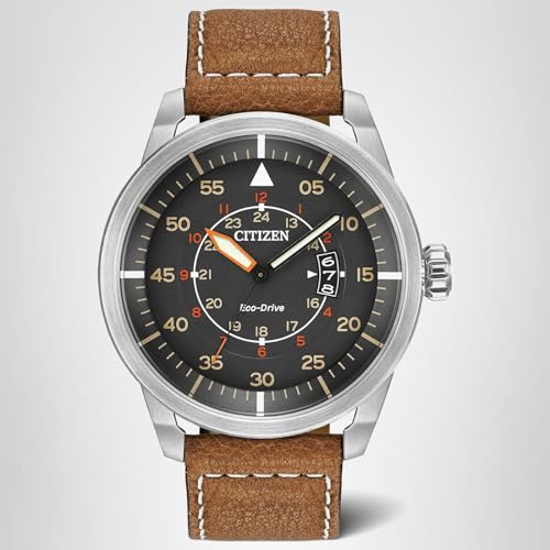 Citizen Men’s Eco-Drive 3-Hand Date Avion Watch with Leather Strap (Style: AW1361:10H)