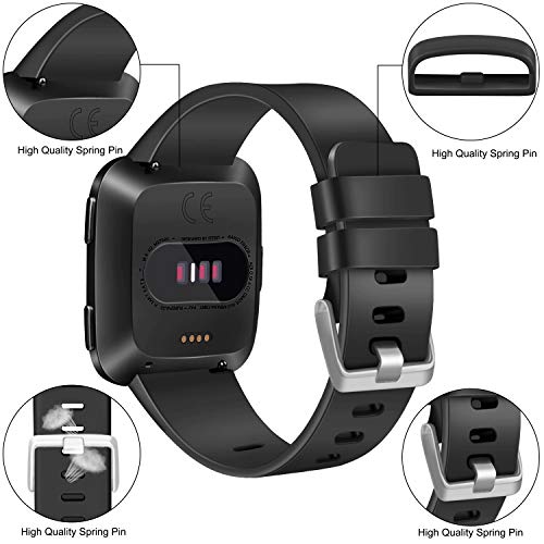PACK 3 Soft Silicone Bands Compatible for Fitbit Versa 2 / Fitbit Versa/Fitbit Versa Lite Adjustable Sport Bands for Women Men Small Large (Black+Blue+Grey, Small)