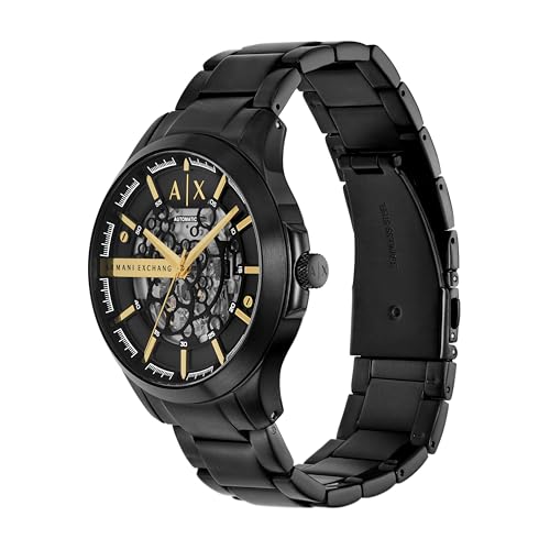 Armani Exchange A|X Automatic Watches for Men, Black/Gold Stainless Steel Watch