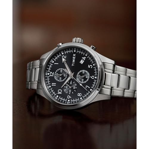 Timex Men's Dress Chronograph 43mm Watch - Silver-Tone Bracelet Black Dial Silver-Tone Case