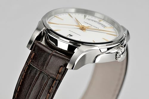 Hamilton Jazzmaster Automatic Men's Watch, 40mm Stainless Steel Case, Swiss Made, White Dial Analog Wrist Watch for Men, 50m Waterproof, Sapphire Crystal, Calf Leather Strap