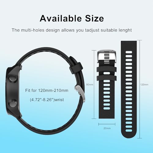 2 Pack Waterproof Bands Compatible with Garmin Forerunner 245/55 Watch Band, 20mm Replacement Strap for Forerunner 245 Music Watch Bands (black/balck)