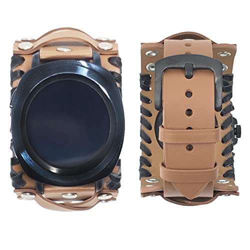 Powerhill 22mm Genuine Leather Cuff Watch Band,Compatible with Standard 22mm Band Width Watch, Galaxy Watch 46mm,Gear S3,Fossil Carlyle/Julianna/Explorist/Marsha,Brown B