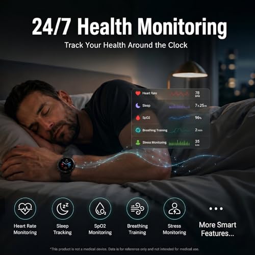 WalkerFit Smart Watch for Men (Answer/Make Call), 1.43" AMOLED 5ATM Waterproof Fitness Tracker with 178+ Sports Modes, Heart Rate/SpO2/Sleep Monitor, with Extra Silicone Band, for Android iPhone
