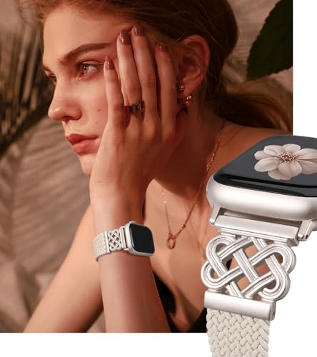 TOYOUTHS Braided Magnetic Band Compatible with Apple Watch Bands 42/41/40/38mm Women Men, Dressy Celtic Metal Fancy Stretchy Elastic Bracelet Strap for iWatch Series 11 10 9 8 7 6 5 4 SE 3 2 1