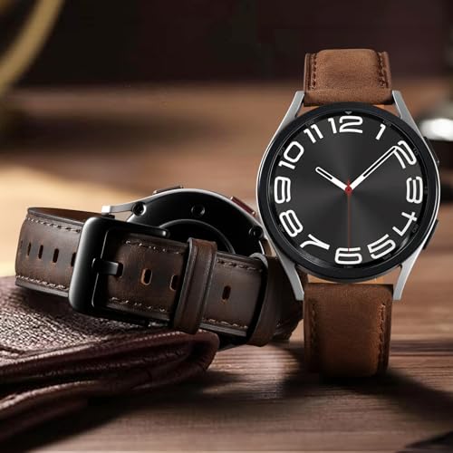 Leather Strap Compatible with Samsung Galaxy Watch 7 6 5 4 Band/Galaxy Watch 5 Pro Bands/6 4 Classic Band, 20mm Top Grain Brown Genuine Leather Wristband for Samsung Watch Bands 44mm 40mm Men Women