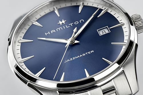 Hamilton Jazzmaster Gent Quartz Men's Watch, 40mm Stainless Steel Case, Swiss Made, Blue Dial Analog Wrist Watch for Men, 50m Waterproof, Sapphire Crystal, Stainless Steel Strap