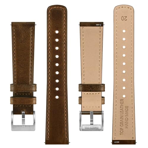 BISONSTRAP Leather Watch Straps, Classic Oil Waxed Leather, Quick Release Replacement Band for Men and Women, 20mm, Dark Brown/Silver Buckle