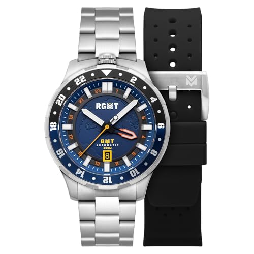 RGMT Men's 46mm Globemaster GMT Automatic Mission Blue Watch with Solid Stainless Steel Bracelet RG-8067-44