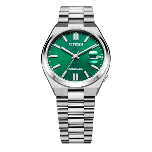 Citizen Men's Automatic Tsuyosa Sport Luxury Watch, Silver-Tone Stainless Steel, Green Dial, 3 Hand with Date, 42 Hour Power Reserve (Model: NJ0150-56X)