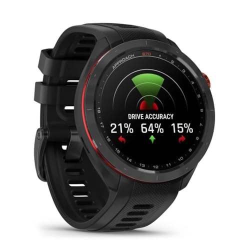 Garmin 010-02746-02 Approach S70 47 mm Premium GPS Golf Watch, Black Band Bundle with Deco Essentials Charging Dock, 3X Silicone Dust Cover and USB Type C Charging and Sync Cable