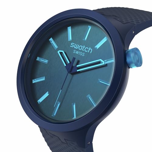 Swatch Big Bold Biosourced Lacquered Unisex Watch Casual Polymer Blue Automatic Waterproof Indigo Glow