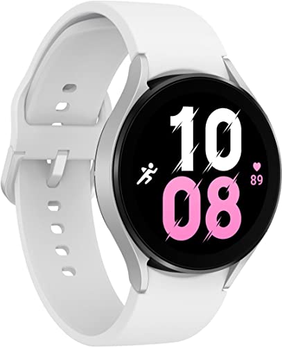 SAMSUNG Galaxy Watch 5 44mm Bluetooth Smartwatch w/Body, Health, Fitness and Sleep Tracker, Sapphire Crystal Glass, Enhanced GPS Tracking, US Version, Silver Bezel w/White Band (Renewed)