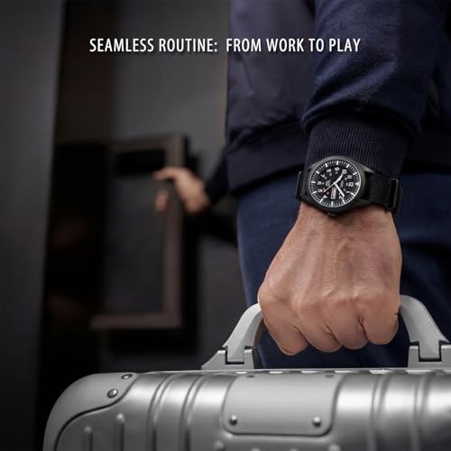 Infantry MDC Mens Military Watch, Stealth Black Tactical Field Watch for Men, 12/24H Military Time Analog Watch with Day Date, Waterproof Work Watch with Black Nylon
