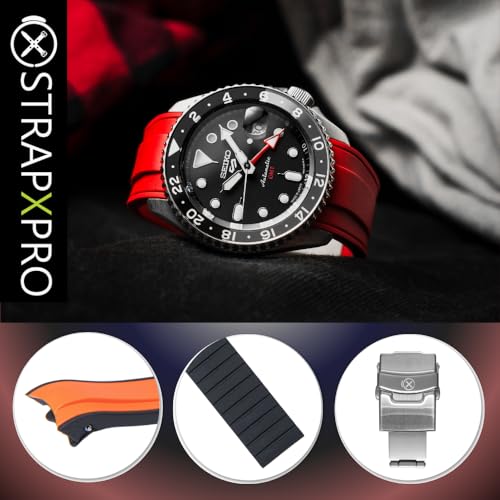 StrapXPro (SX1A) 22mm Watch Bands Men's Rubber Watch Strap Replacement for New Seiko 5 Sports SRPD, GMT Series, New SKX & SKX007 Series , Curved End Watchband for SKX007, SKX009，SRPD51, SRPD53, SRPD55K1, SRPD59K1, SSK017, SSK019, etc.