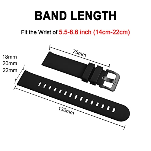 BISONSTRAP Silicone Watch Bands, Slim Watch Straps with Quick Release, 22mm, Black with Black Buckle