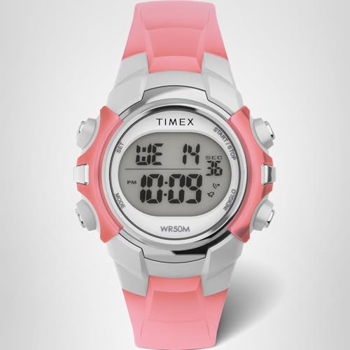 Timex Men's Digital 33mm Watch - Pink Strap Digital Dial Silver-Tone Case