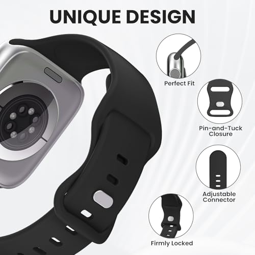 Sport Band Compatible with Apple Watch Bands 40mm 38mm 41mm 42mm 44mm 45mm 49mm for Women Men,Soft Silicone Waterproof Replacement Strap for Apple Watch Series 11 10 9 8 7 6 5 4 Ultra 3 2 1 SE