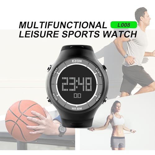 EZON Digital Watch with Stopwatch Countdown Timer Alarm EL Backlight,Ultra-Thin Large Display 5ATM Waterproof Digital Wrist Watches for Men Women
