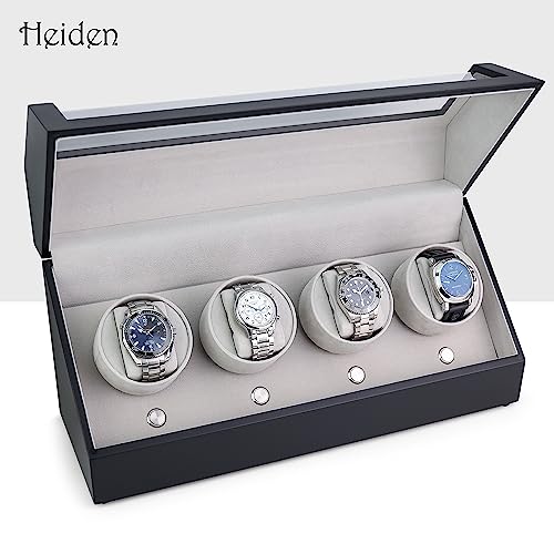 Heiden Quad Watch Winder in Matte Black - Japanese Motor - AC Adapter Included - Independent Settings - 12 Multiple Settings - Zero Magnetization - Automatic Watch Winder for Rolex