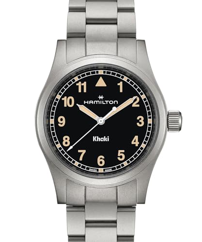 Hamilton Khaki Field Khaki Quartz Men's Watch, 38mm Stainless Steel Case, Swiss Made, Black Dial Analog Wrist Watch for Men, 50m Waterproof, Sapphire Crystal, Stainless Steel Strap