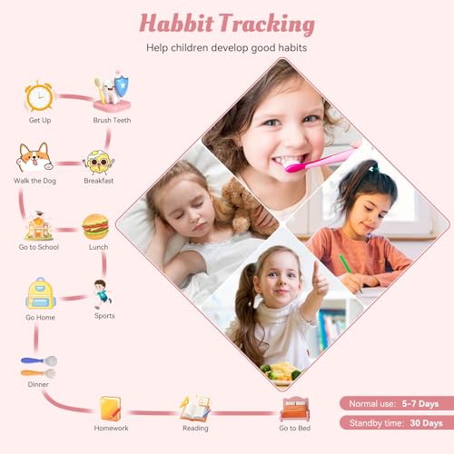 ganopterygon Smart Watch for Kids, 12 Puzzle Games HD Touch Screen Watches, Step Counter, Heart Rate and Sleep Monitor, Flashlight, 12/24 hr Educational Toys Birthday Gifts for Girls Ages 6-12 (Pink)