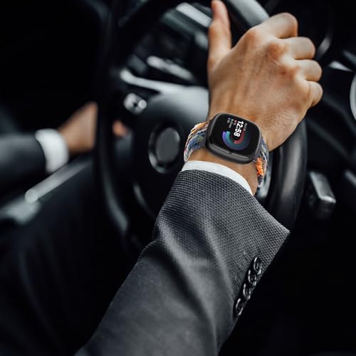 Braided Magnetic Bands Compatible with Fitbit Versa 4/Fitbit Versa 3/Sense 2/Sense 1,Soft Stretchy Elastic Nylon Sport Loop Strap for Women Men (Black)