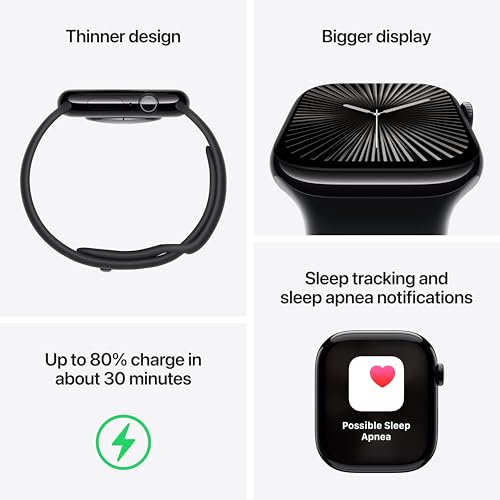 Apple Watch Series 10 [GPS 42mm case] Smartwatch with Silver Aluminum Case with Denim Sport Band - S/M. Fitness Tracker, ECG App, Always-On Retina Display, Water Resistant