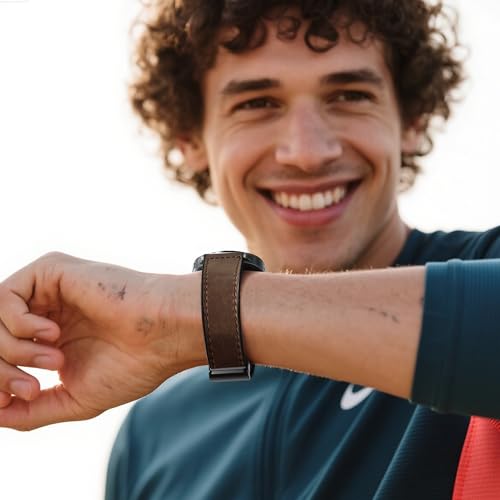 Charlam Magnetic Leather Bands Compatible with Galaxy Watch 8 Band 40mm 44mm,Galaxy Watch 8 Classic Band 46mm,Genuine Leather No Gap Replacement Straps for Samsung Watch 8 Bands Men Women,Black Coffee