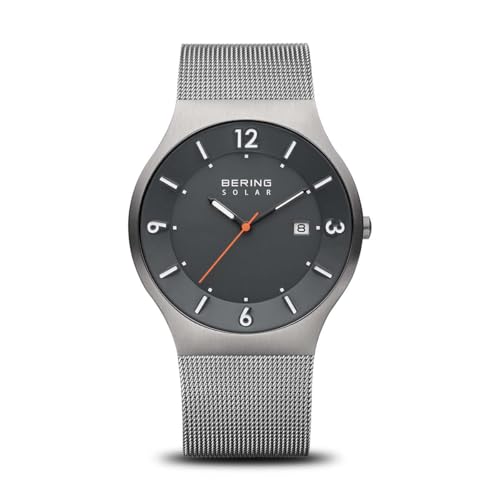 Bering Men's Solar Watch, 40 mm Stainless-Steel Case and Dial, Milanese Strap, Sapphire Crystal, 5 ATM, 14440, Grey/Silver, 40, 14440-077