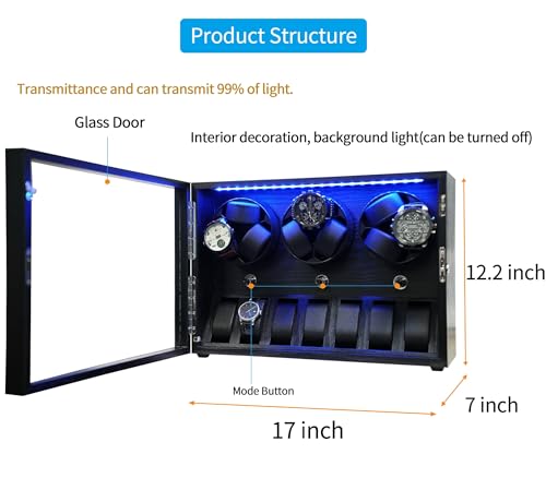 Oryx 9 Watch Winder for Automatic Watches, Rotating Watch Box 5 Rotation Modes Setting Display Case with Extra Watches Storages and LED Light, Lockable Winders USB Powered Super Quiet Mabuchi Motor