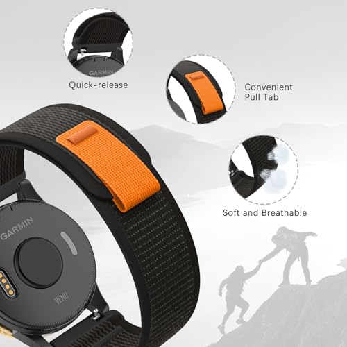 Koazon Trail Loop Nylon 20mm Watch Bands Compatible with Garmin Forerunner 165/55/Vivoactive 5/6,Soft Breathable Adjustable Sports Replacement Strap for Garmin Venu Sq 2/Sq/Venu Men Women