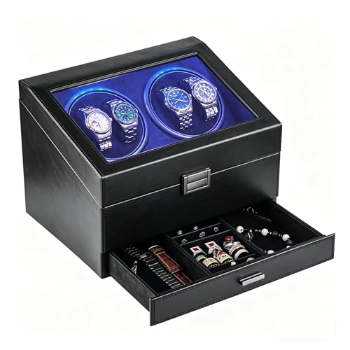J&T Technology Automatic Watch Winder with 6 Extra Watch Storage Box,Watch Winder for Automatic Watches with Super Quiet Mabuchi Motor (Black 01)